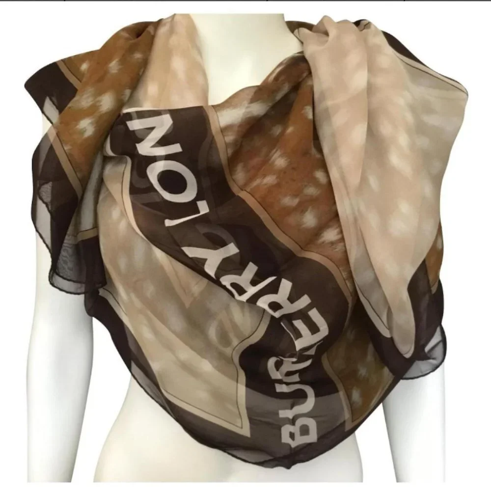 BURBERRY - Silk Chiffon Stole - 200 x 100 cm Brown. NWT
